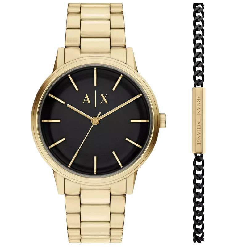 Armani Exchange Cayde 42mm Black Dial Steel Mens Quartz Watch and Bracelet AX7178SET
