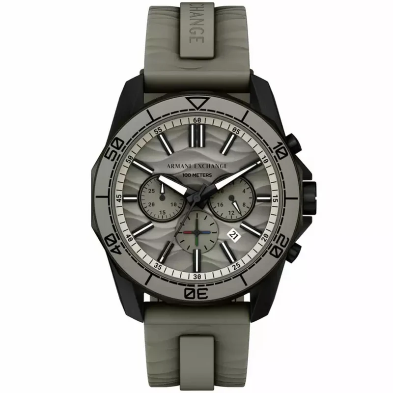 Armani Exchange Spencer 44mm Chronograph Grey Dial Silicone Mens Quartz Watch AX1971