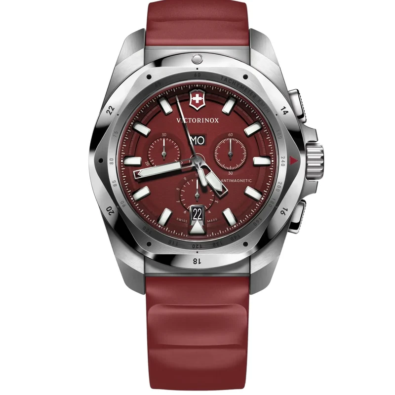 Victorinox I.N.O.X. 43mm Chronograph Red Grainy Dial Rubber Mens Quartz Watch 241986