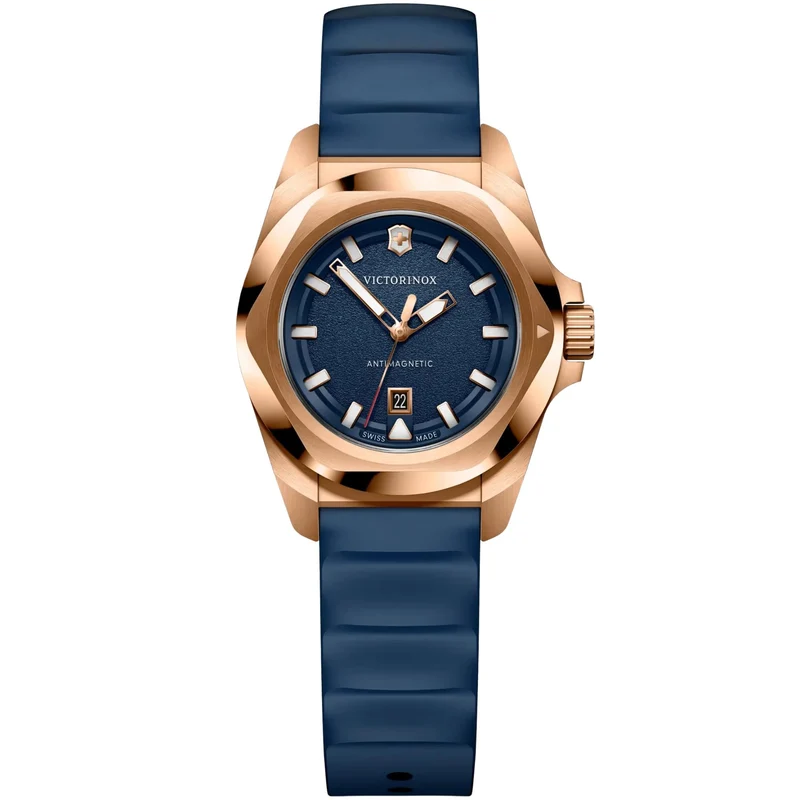 Victorinox I.N.O.X. 32mm Blue Grainy Dial Rubber Ladies Quartz Watch 242035