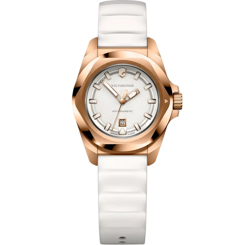 Victorinox I.N.O.X. 32mm White Grainy Dial Rubber Ladies Quartz Watch 242037