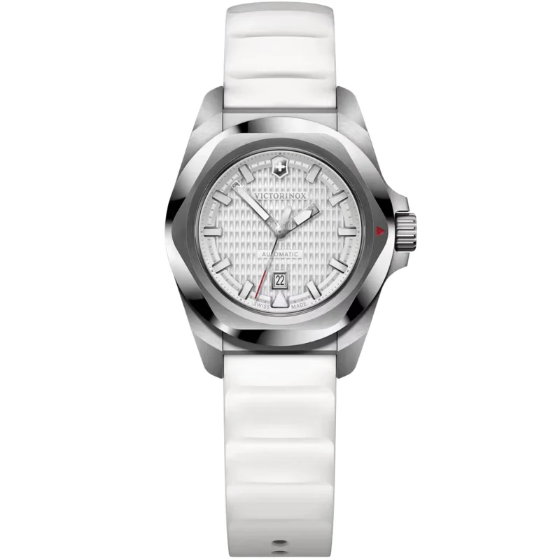 Victorinox I.N.O.X. 32mm White Guilloché Dial Rubber Ladies Automatic Watch 242027