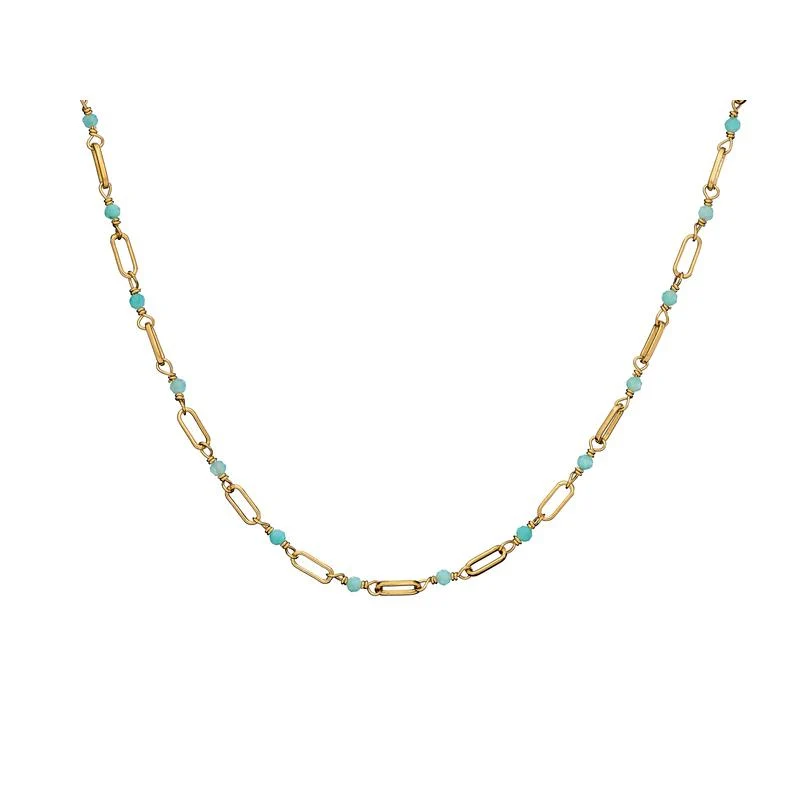 Collier En Argent 925 Doré Avec Amazonite Bleue Naturelle Longueur 42 À 45 Cm