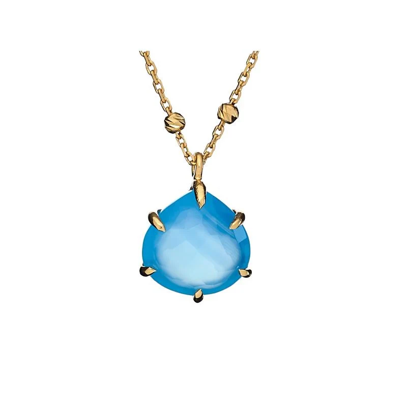 Collier Calcédoine Bleue Naturelle argent doré Longueur 42 à 45 cm