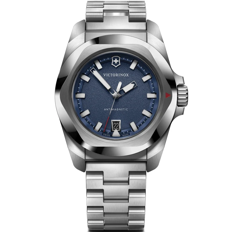 Victorinox I.N.O.X. 41mm Blue Grainy Dial Steel Mens Quartz Watch 242031