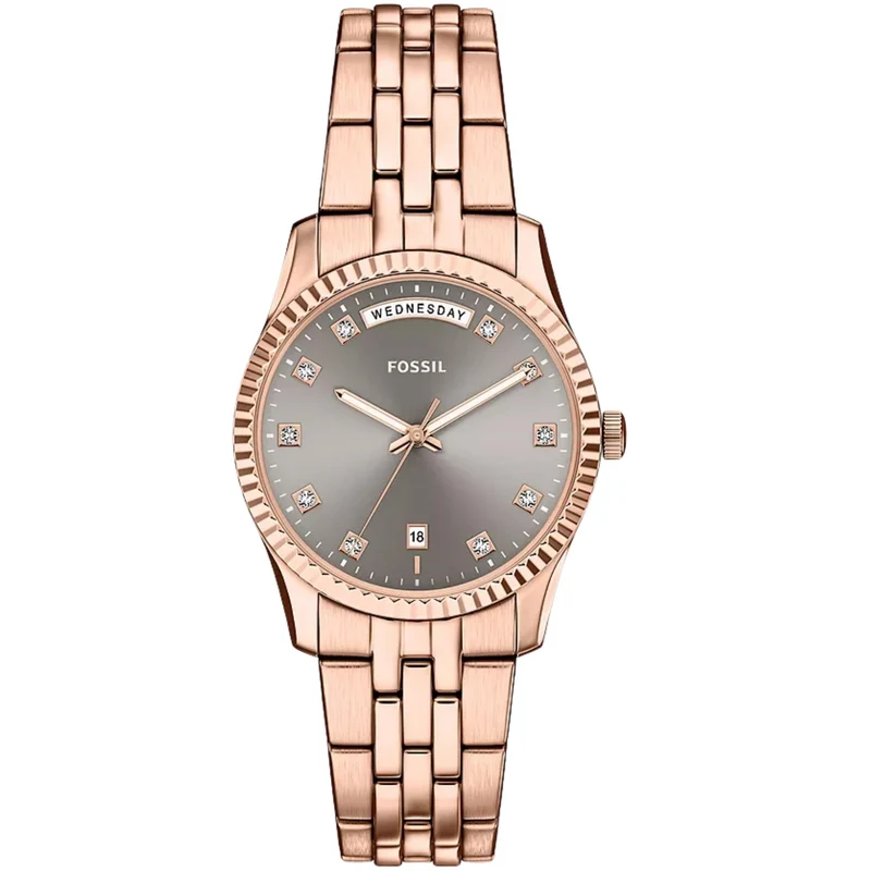 Fossil Scarlette 34mm Grey Dial Steel Ladies Quartz Watch ES5459