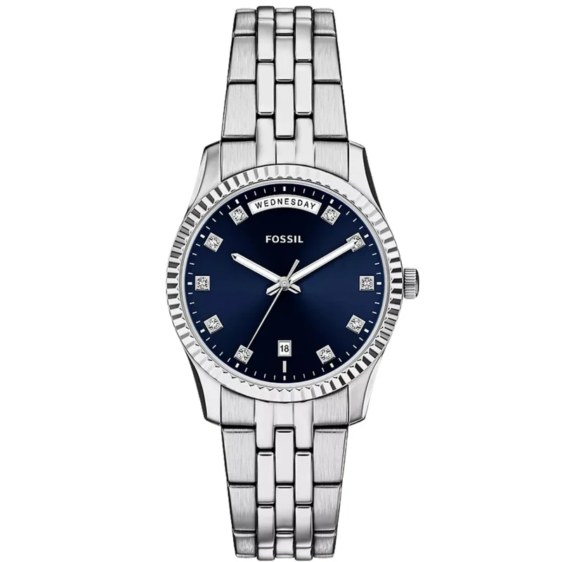 Fossil Scarlette 34mm Blue Dial Steel Ladies Quartz Watch ES5457