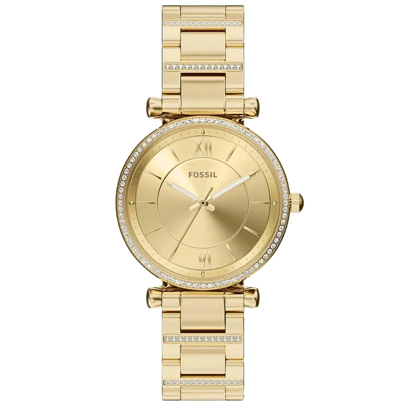 Fossil Carlie 35mm Gold Dial Steel Ladies Quartz Watch ES5465