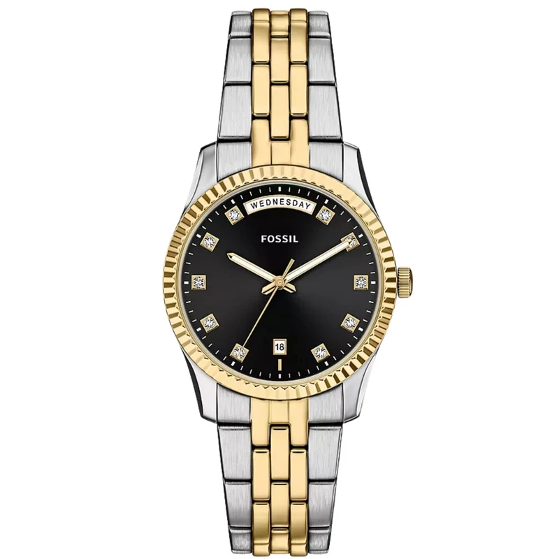 Fossil Scarlette 34mm Black Dial Steel Ladies Quartz Watch ES5458
