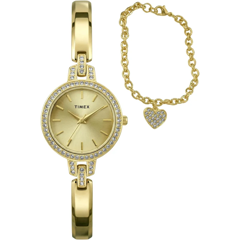 Timex Trend 28mm Gold Dial Steel Ladies Quartz Set Watch TWG067900