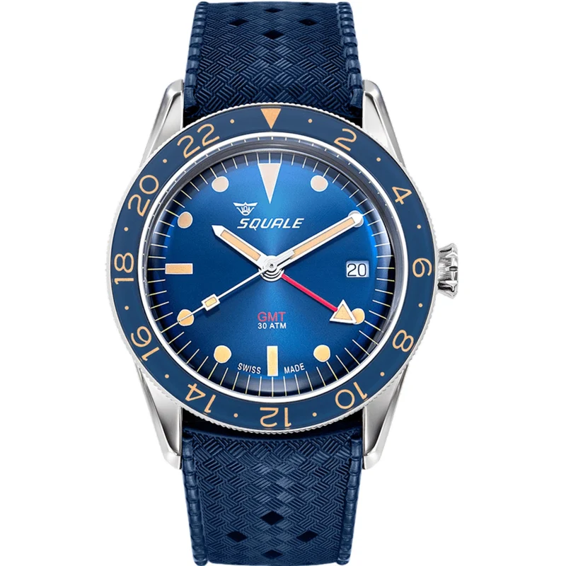 Squale Sub-39 GMT Vintage Automatic Blue Dial Rubber Strap Men's Watch SUB-39GMTB.HTB