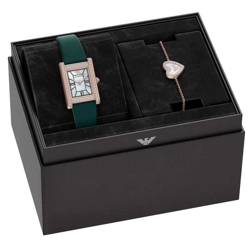Emporio Armani Gianni T-Bar 32mm White Mother of Pearl Dial Leather Ladies Quartz Watch Set AR80085SET