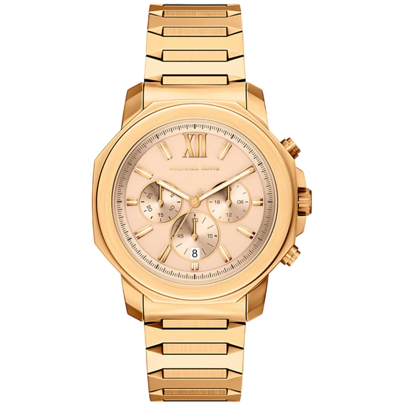 Michael Kors Prescott 44mm Chronograph Gold Dial Steel Mens Quartz Watch MK9249