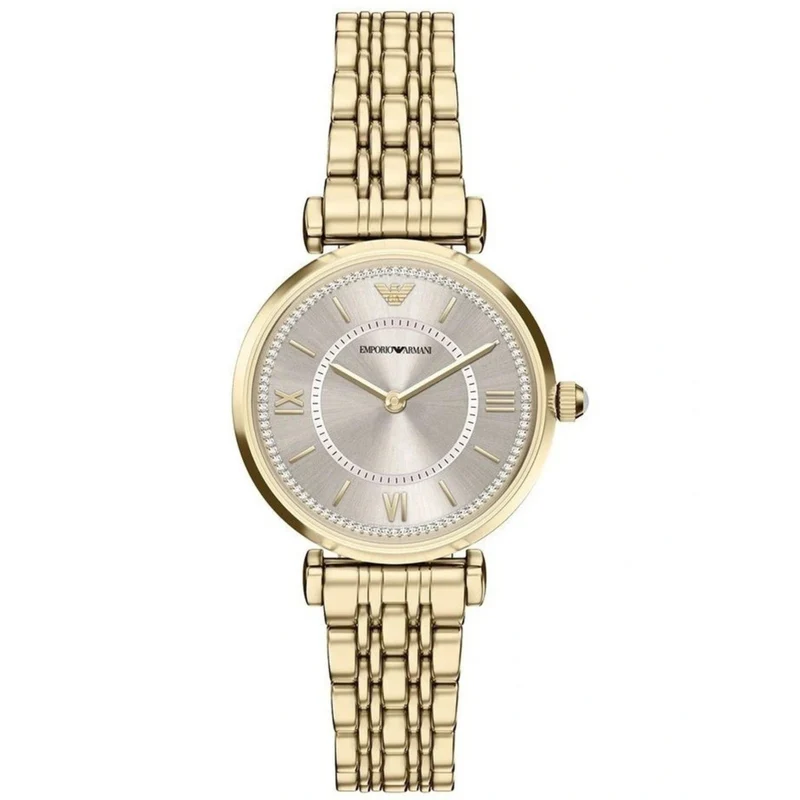 Emporio Armani Gianni T-Bar 32mm Beige Gold Dial Steel Ladies Quartz Watch AR11766
