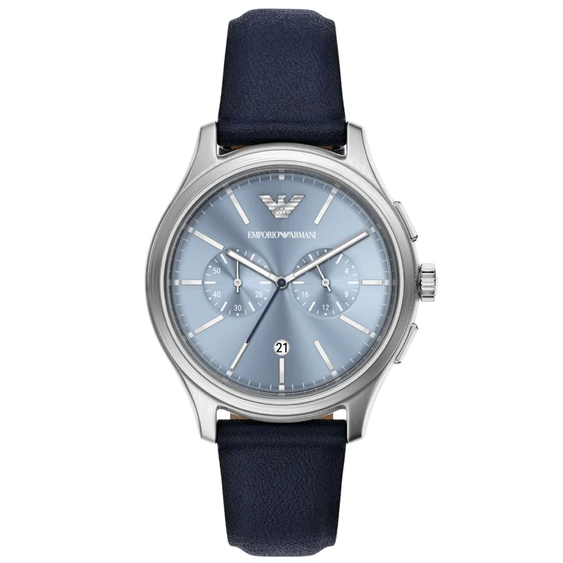 Emporio Armani Dario 42mm Chronograph Blue Dial Leather Mens Quartz Watch AR11747