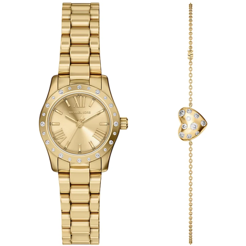 Michael Kors Lexington 26mm Gold Dial Steel Ladies Quartz Watch MK4992SET