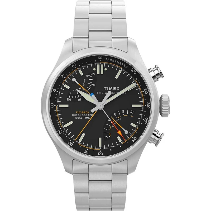 Timex Waterbury 43mm Chronograph Black Dial Steel Mens Quartz Watch TW2Y70200