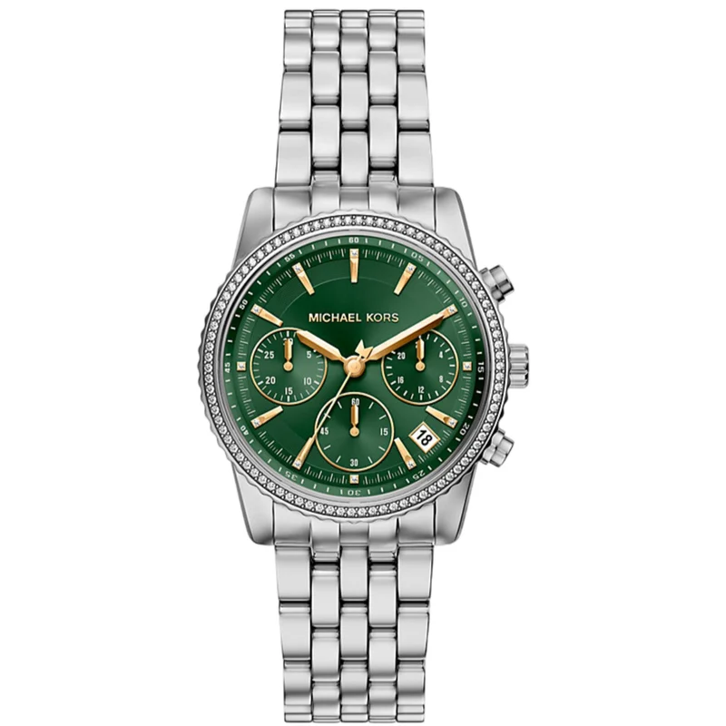 Michael Kors Bryant 35mm Chronograph Green Dial Steel Ladies Quartz Watch MK7583