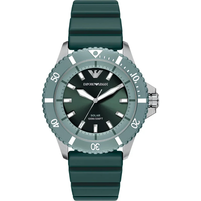 Emporio Armani World Explorer 42mm Green Dial Silicone Mens Quartz Watch AR11786