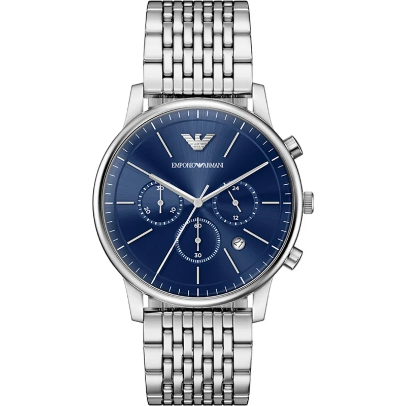 Emporio Armani Minimalist 42mm Chronograph Blue Dial Steel Mens Quartz Watch AR11771
