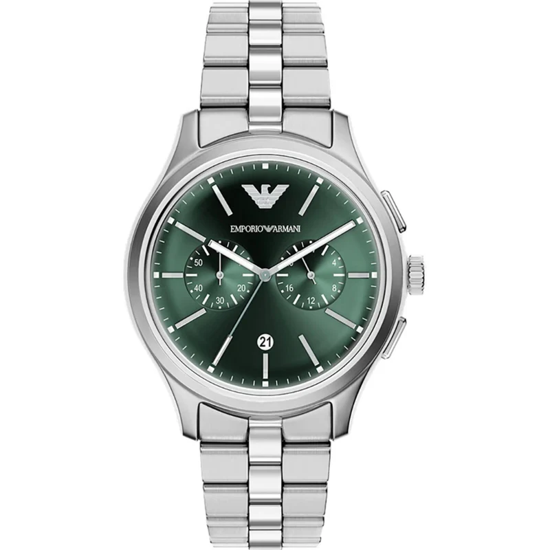 Emporio Armani Dario 42mm Chronograph Green Dial Steel Mens Quartz Watch AR11746
