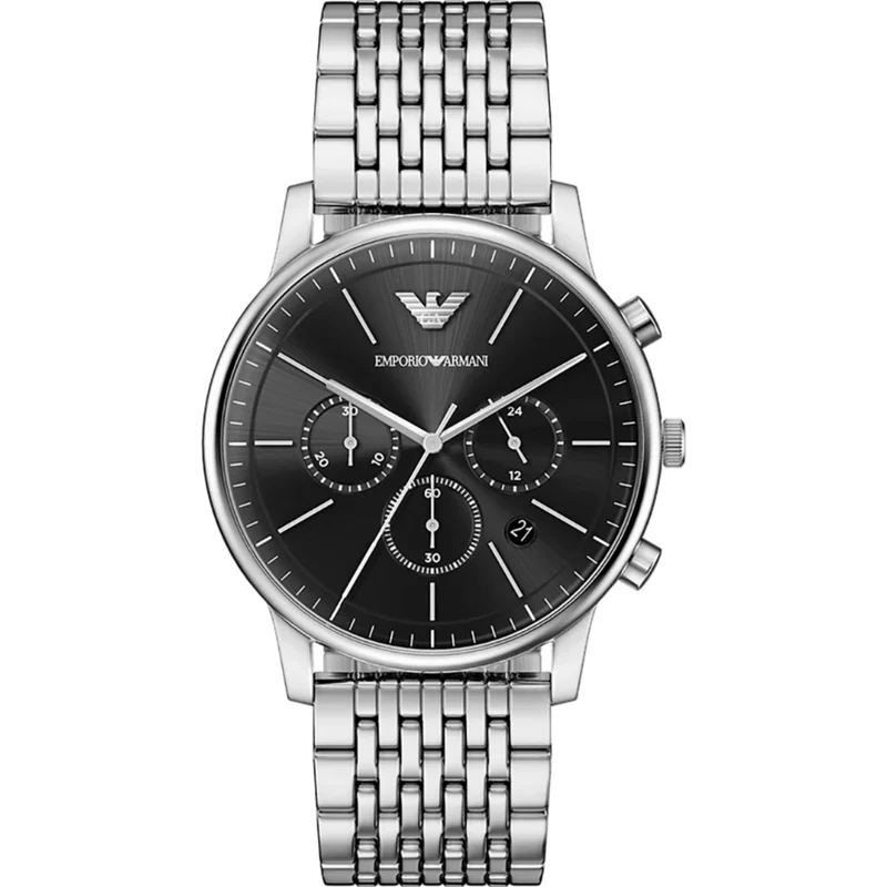 Emporio Armani Minimalist 42mm Chronograph Black Dial Steel Mens Quartz Watch AR11772
