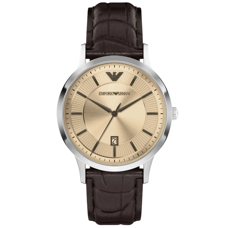 Emporio Armani Renato 43mm Champagne Dial Leather Mens Quartz Watch AR11783