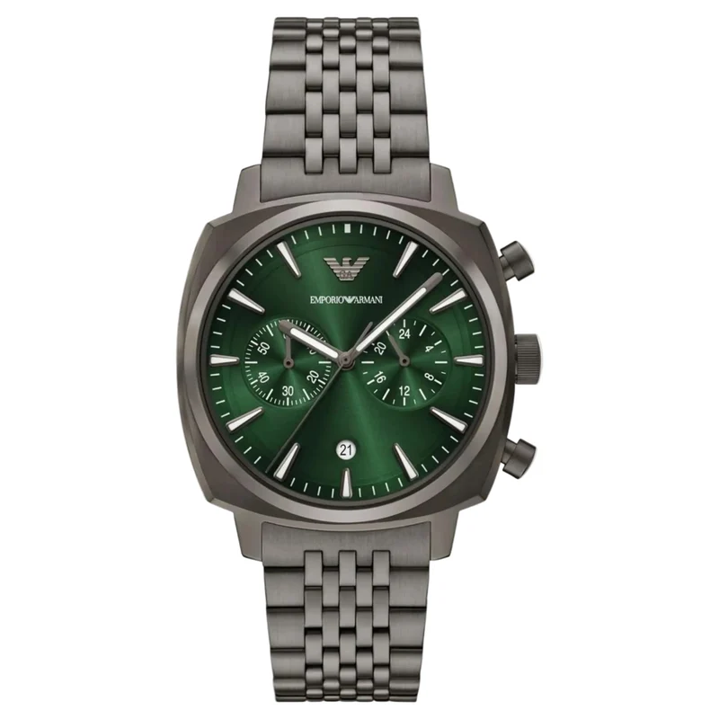 Emporio Armani Carlo 40mm Chronograph Green Steel Mens Quartz Watch AR11689