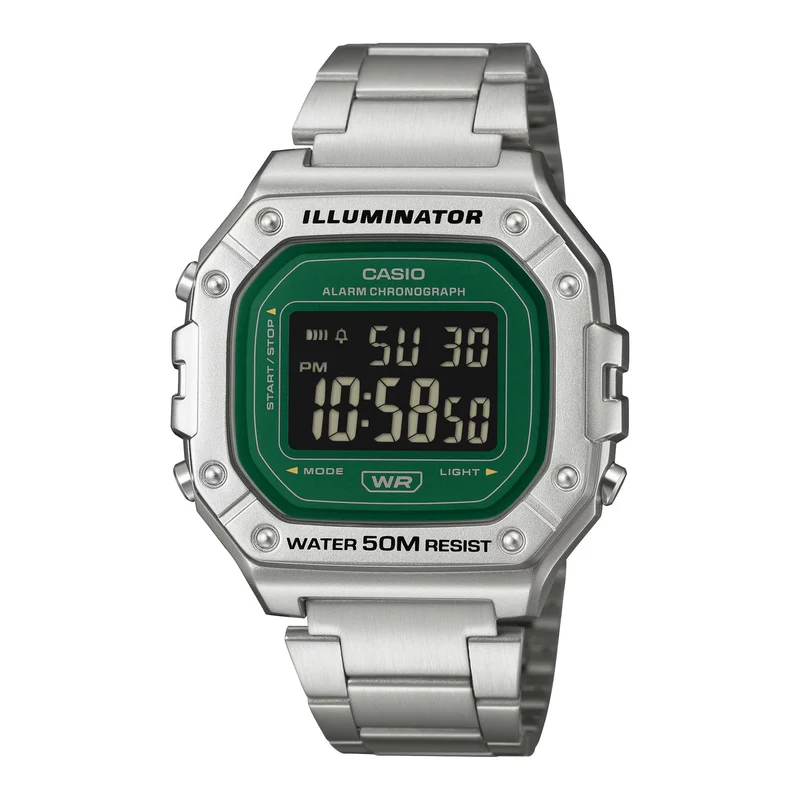 Casio Green Face Series Digital Steel Strap Men's Watch W-218HD-3AVEF