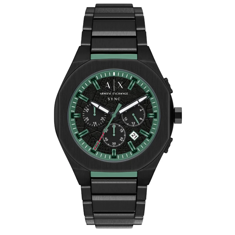 Armani Exchange Sync 44mm Chronograph Black Dial Steel Mens Quartz Watch AX4294