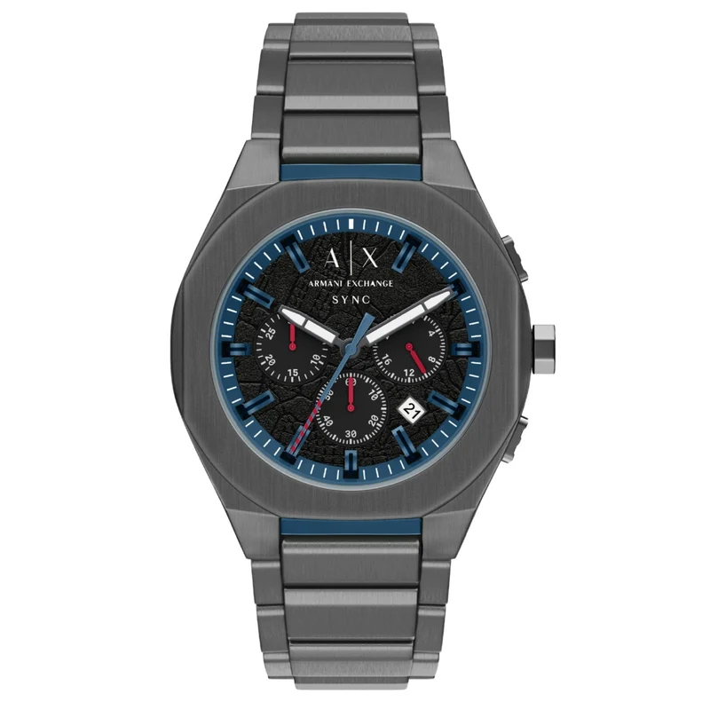 Armani Exchange Sync 44mm Chronograph Black Dial Steel Mens Quartz Watch AX4295