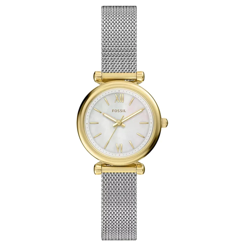 Fossil Carlie 28mm Mother of Pearl Dial Steel Ladies Quartz Watch ES5463