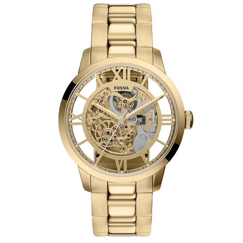 Fossil Townsman 44mm Skeleton Gold Dial Steel Mens Quartz Watch ME3280