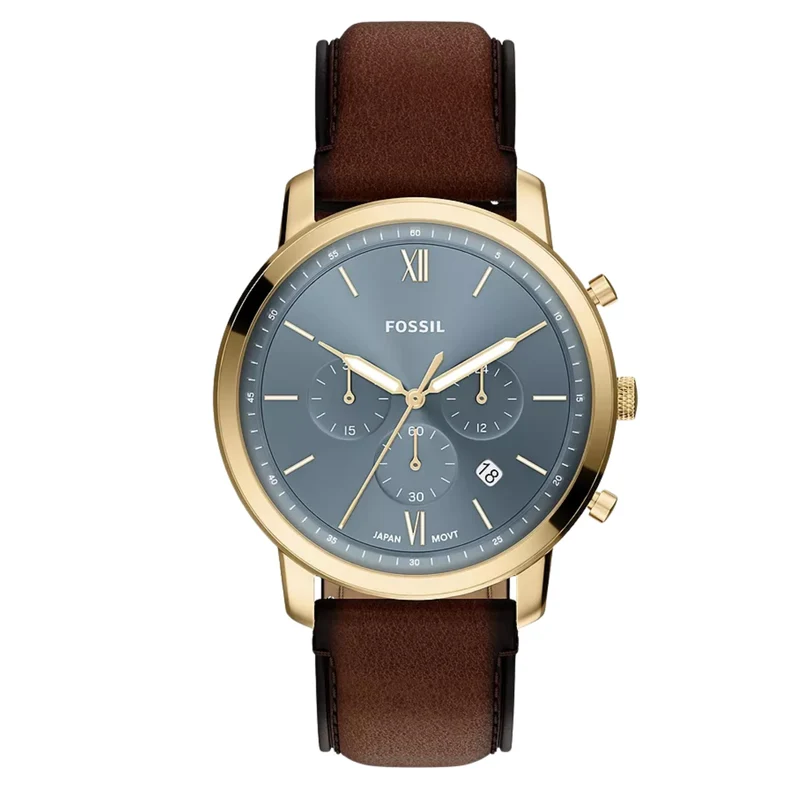 Fossil Neutra 44mm Chronograph Blue Dial Leather Mens Quartz Watch FS6162