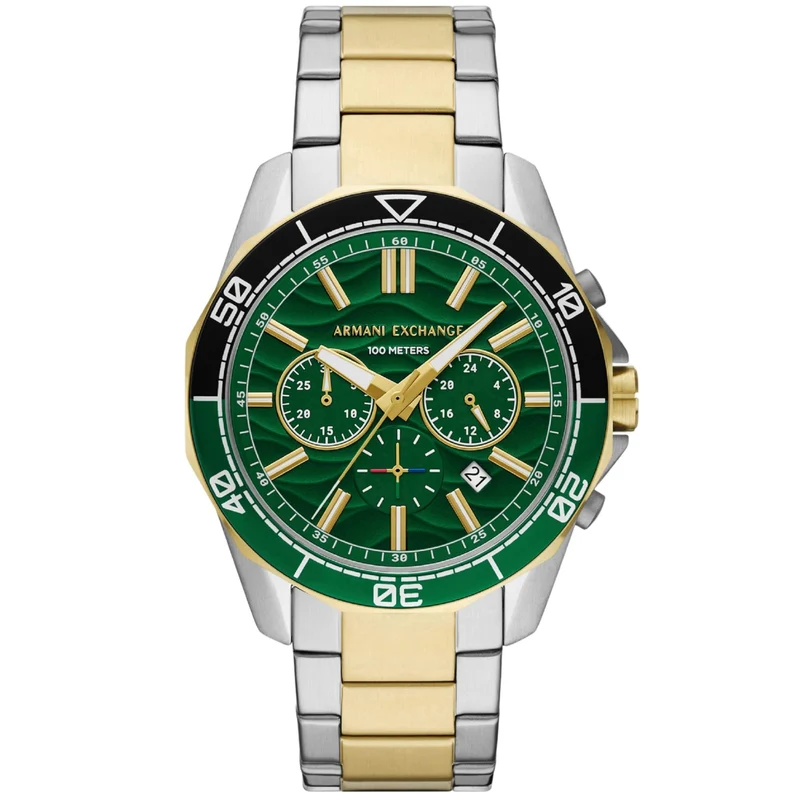 Armani Exchange Spencer 44mm Chronograph Green Dial Steel Mens Quartz Watch AX1966