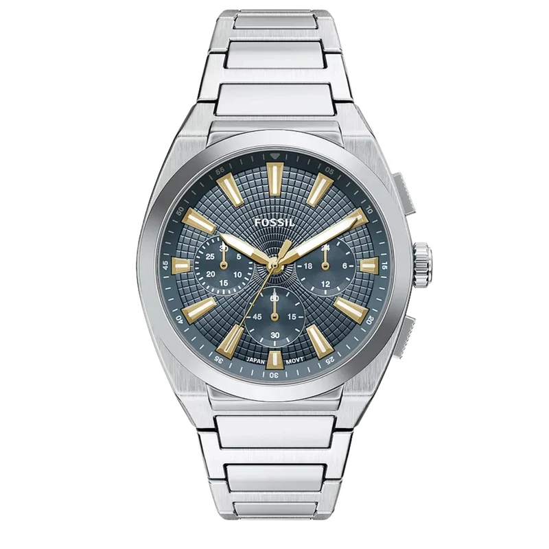Fossil Everett 44mm Chronograph Blue Dial Steel Mens Quartz Watch FS6154