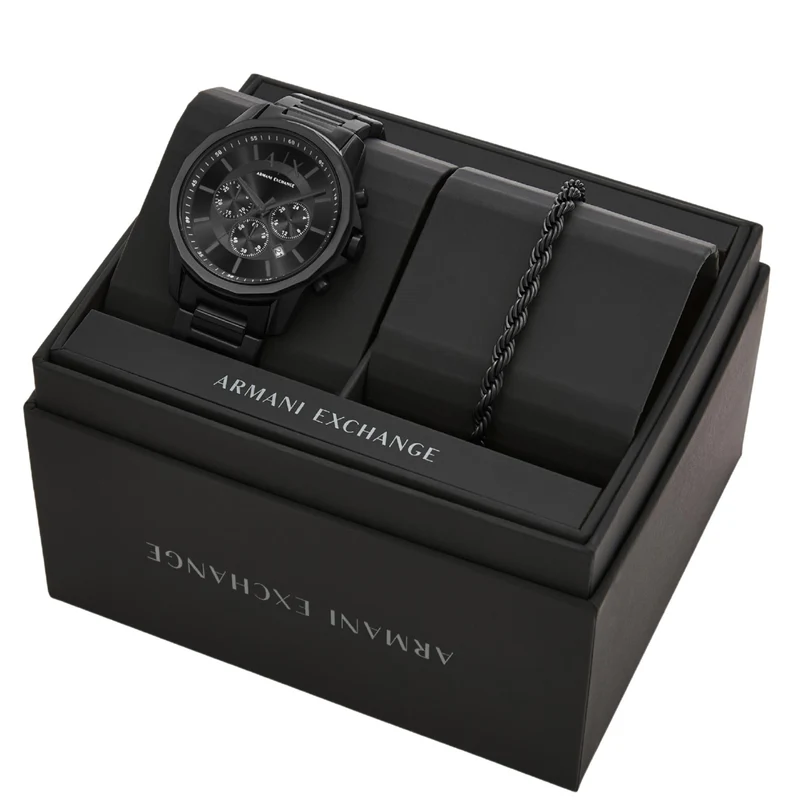 Armani Exchange Banks 44mm Chronograph Black Dial Steel Mens Quartz Watch AX7163SET