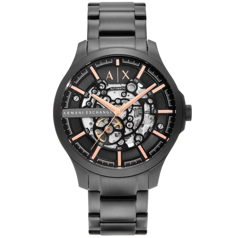 Armani Exchange Hampton 46mm Skeleton Black Dial Steel Mens Quartz Watch AX2458
