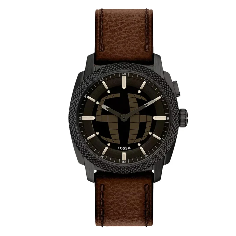 Fossil Machine 41mm Black Dial Leather Mens Digi-Analogue Watch FS6165