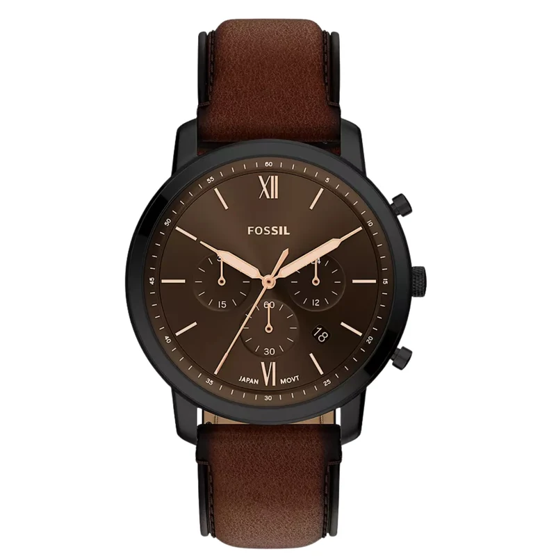 Fossil Neutra 44mm Chronograph Black Dial Leather Mens Quartz Watch FS6163