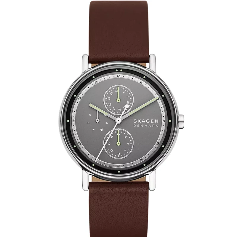 Skagen Signatur 40mm Chronograph Grey Dial Leather Mens Quartz Watch SKW6941