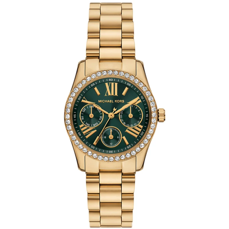 Michael Kors Lexington 33mm Chronograph Emerald Green Dial Steel Ladies Quartz Watch MK4924