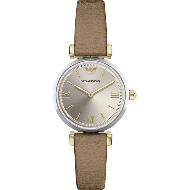 Emporio Armani Gianni T-Bar 28mm Champagne Dial Leather Ladies Watch AR11770