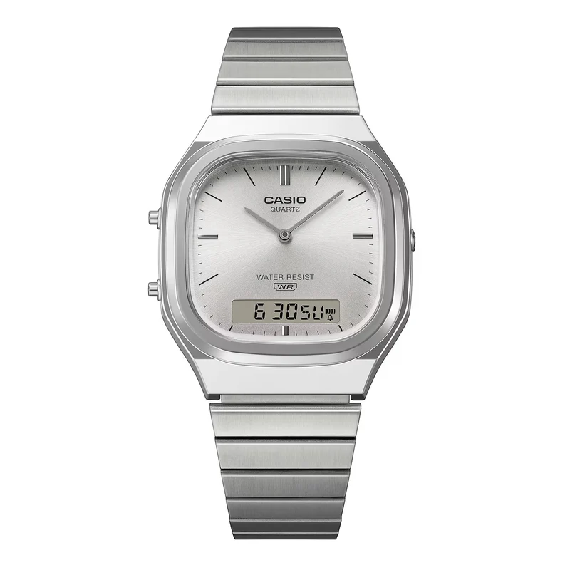 Casio Vintage Quartz Silver Digi-Analogue Steel Strap Watch AQ-240E-7AEF