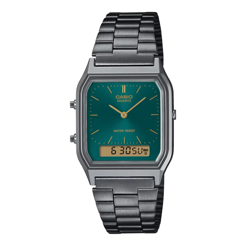 Casio Vintage Green Digi-Analogue Steel Strap Women's Watch AQ-230EGG-3AEF