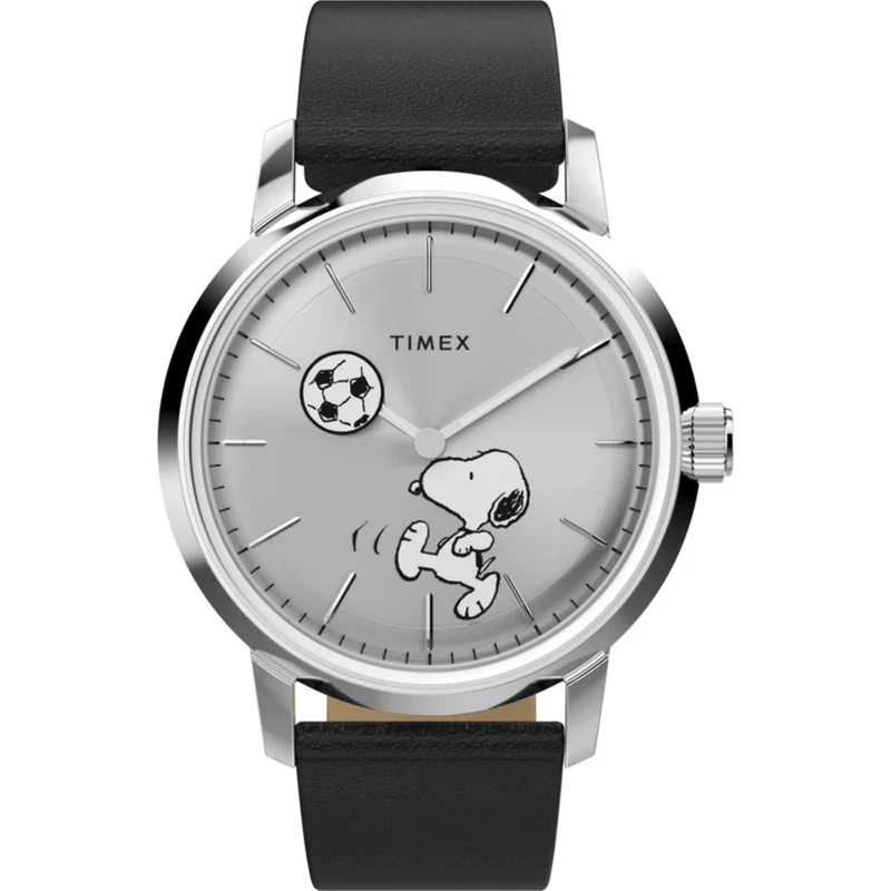 Timex Peanuts 40mm Silver Dial Leather Mens Quartz Watch TW2Y53800