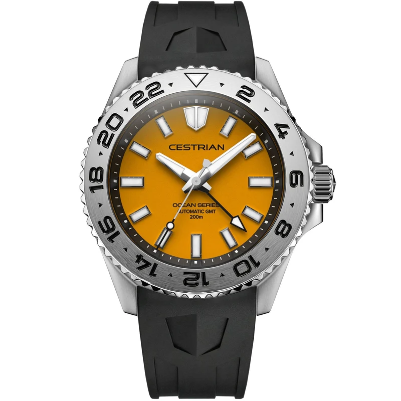Cestrian Ocean Series Yellow Dial Silicone Strap Automatic GMT Men's Watch CO-YLS002