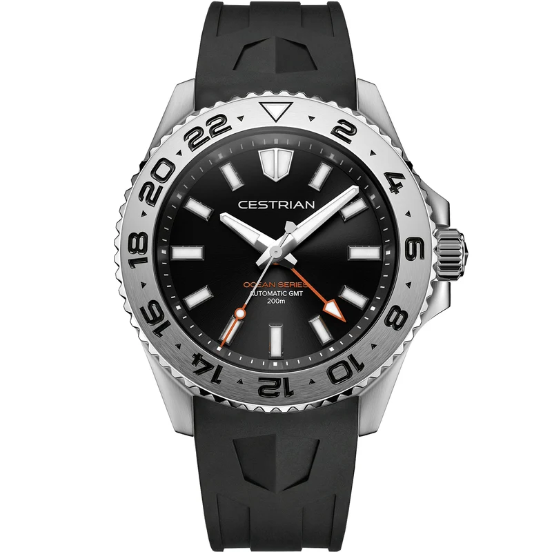 Cestrian Ocean Series Black Dial Silicone Strap Automatic GMT Men's Watch CO-BKS002