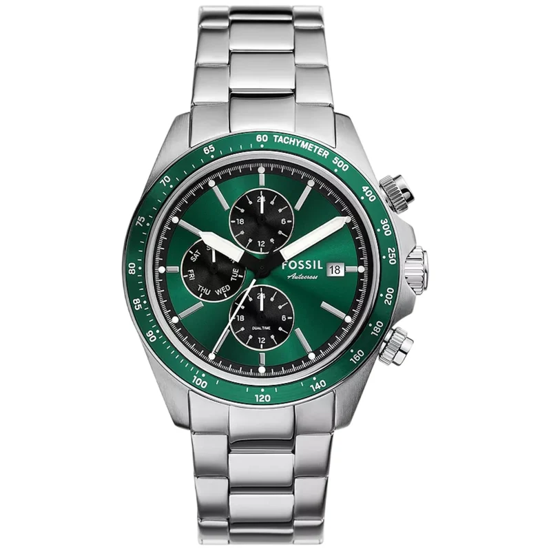 Fossil Autocross 42mm Chronograph Green Dial Steel Mens Quartz Watch FS6127