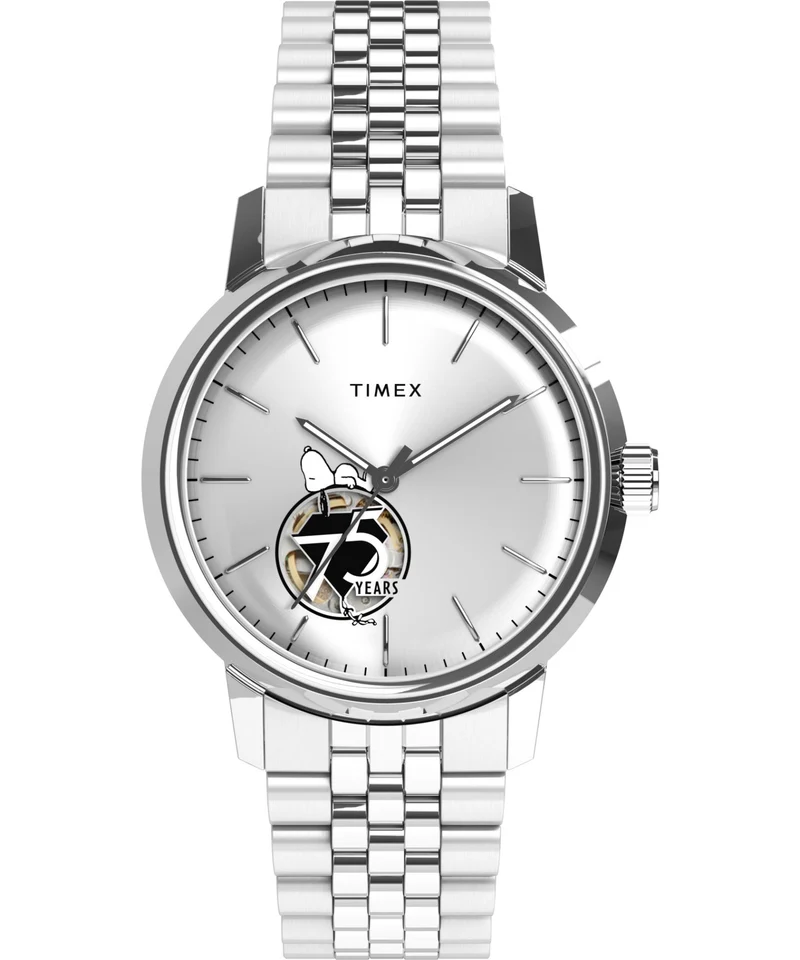 Timex Peanuts 40mm Silver Dial Steel Mens Automatic Watch TW2Y45000